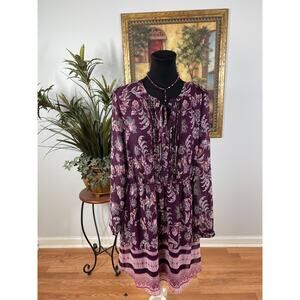 Daniel Rainn Shift Dress Womens XL Burgundy Floral Pleated Cottagecore Romantic